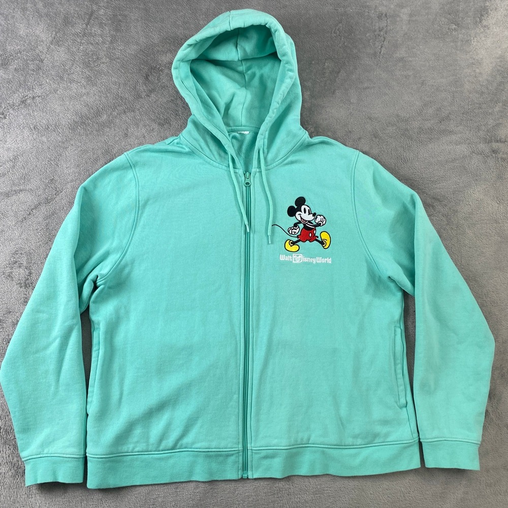Disney Hoodie Womens Large Mint Green Mickey Mouse Walt Disney World Full Zip